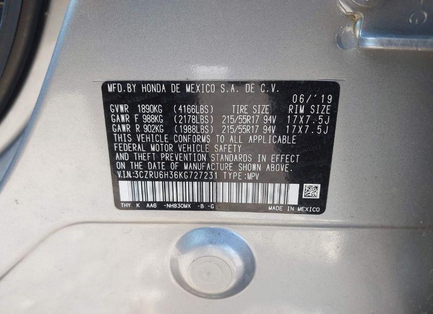 Photo 9 of 2019 Honda Hr-v LX (VIN 3CZRU6H36KG727231)