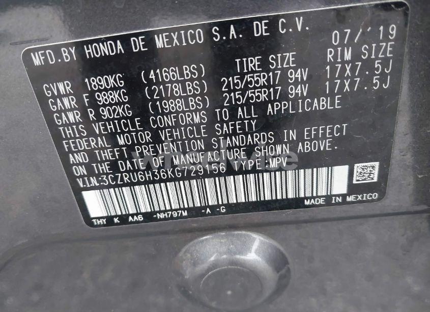 Photo 9 of 2019 Honda Hr-v LX (VIN 3CZRU6H36KG729156)