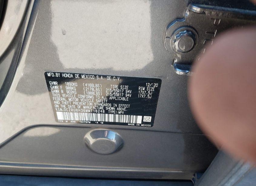 Photo 9 of 2021 Honda Hr-v AWD LX (VIN 3CZRU6H36MM716248)