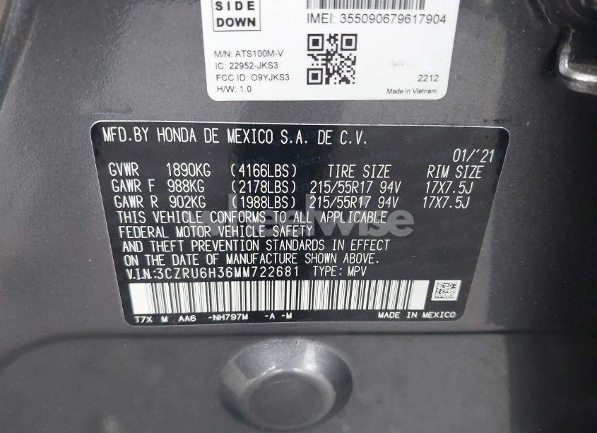 Photo 9 of 2021 Honda Hr-v AWD LX (VIN 3CZRU6H36MM722681)