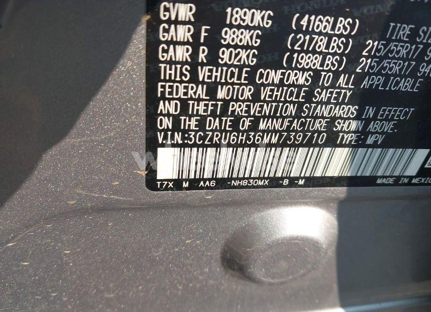 Photo 9 of 2021 Honda Hr-v AWD LX (VIN 3CZRU6H36MM739710)