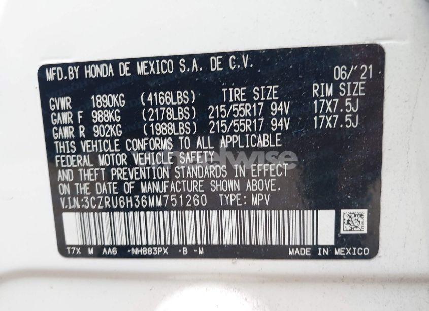 Photo 9 of 2021 Honda Hr-v AWD LX (VIN 3CZRU6H36MM751260)