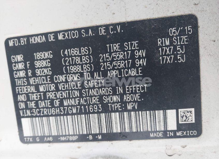 Photo 9 of 2016 Honda Hr-v LX (VIN 3CZRU6H37GM711693)