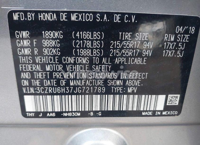 Photo 9 of 2018 Honda Hr-v LX (VIN 3CZRU6H37JG721789)