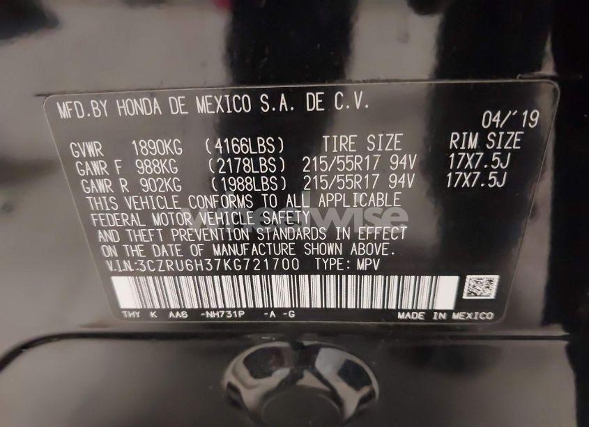 Photo 9 of 2019 Honda Hr-v LX (VIN 3CZRU6H37KG721700)