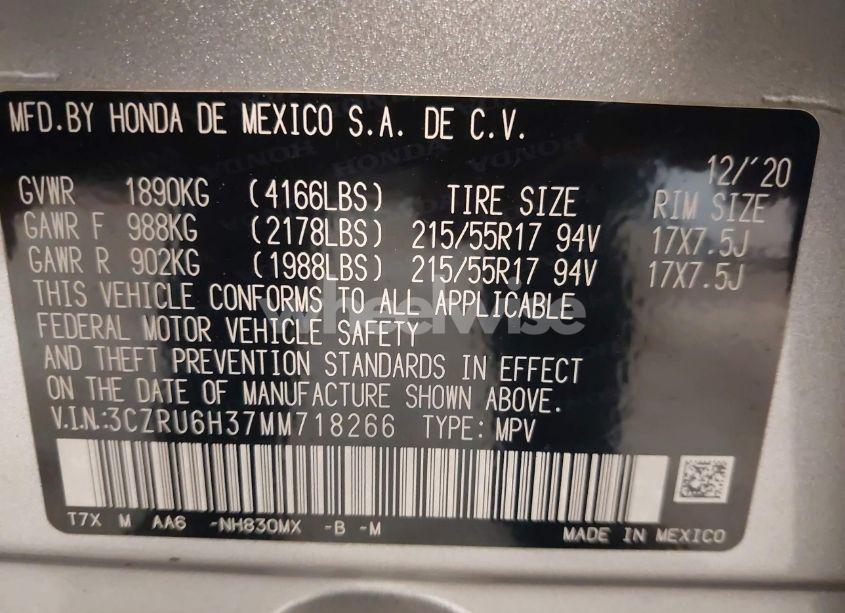 Photo 9 of 2021 Honda Hr-v AWD LX (VIN 3CZRU6H37MM718266)