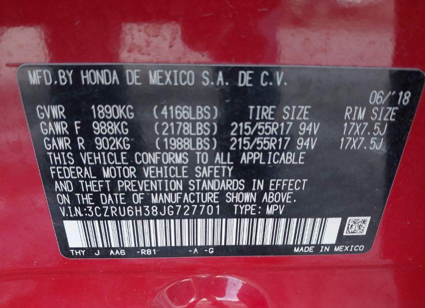 Photo 9 of 2018 Honda Hr-v LX (VIN 3CZRU6H38JG727701)