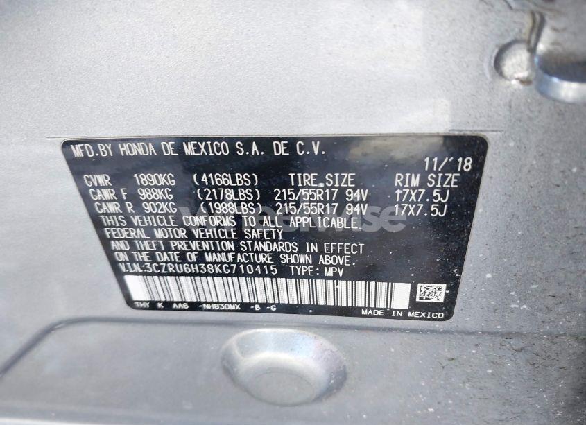 Photo 9 of 2019 Honda Hr-v LX (VIN 3CZRU6H38KG710415)