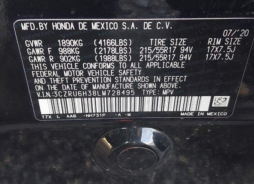 Photo 9 of 2020 Honda Hr-v AWD LX (VIN 3CZRU6H38LM728495)