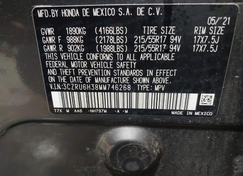 Photo 9 of 2021 Honda Hr-v AWD LX (VIN 3CZRU6H38MM746268)