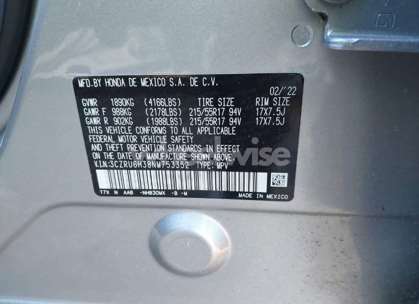 Photo 9 of 2022 Honda Hr-v AWD LX (VIN 3CZRU6H38NM753352)