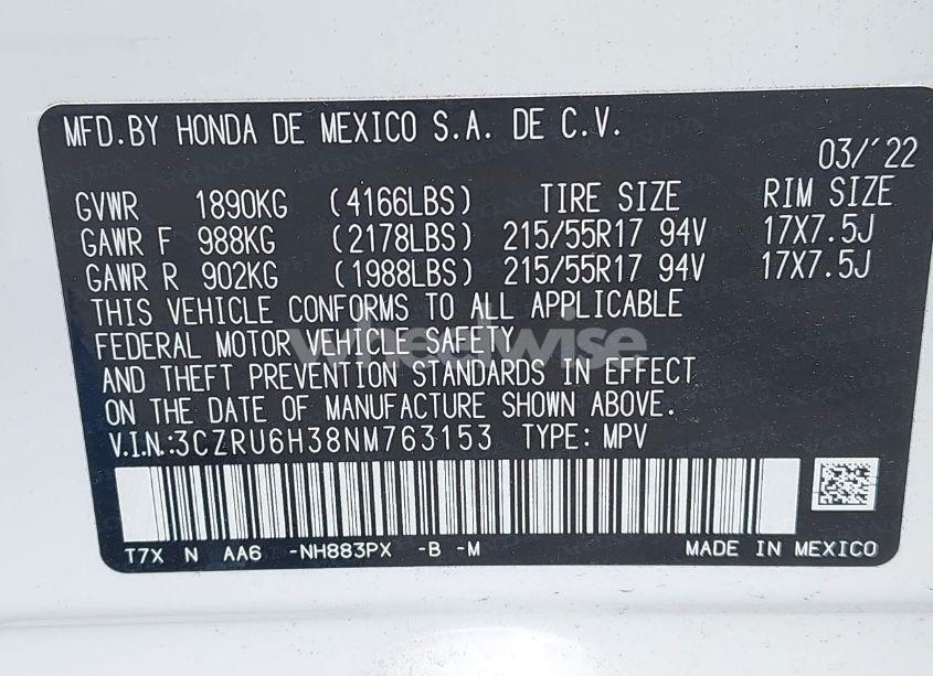 Photo 9 of 2022 Honda Hr-v AWD LX (VIN 3CZRU6H38NM763153)