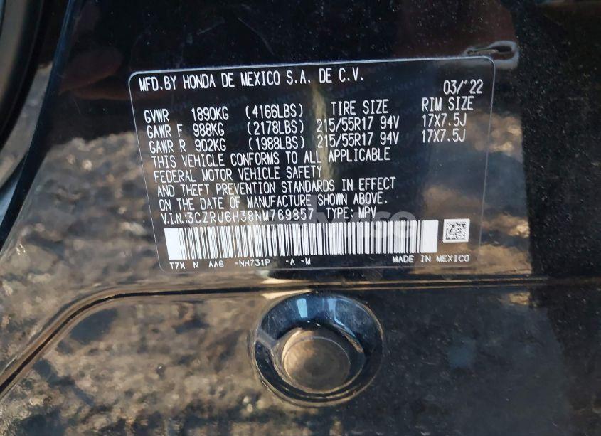 Photo 9 of 2022 Honda Hr-v AWD LX (VIN 3CZRU6H38NM769857)