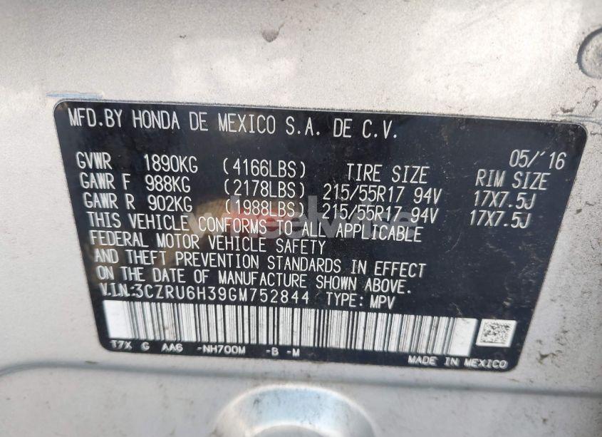 Photo 9 of 2016 Honda Hr-v LX (VIN 3CZRU6H39GM752844)