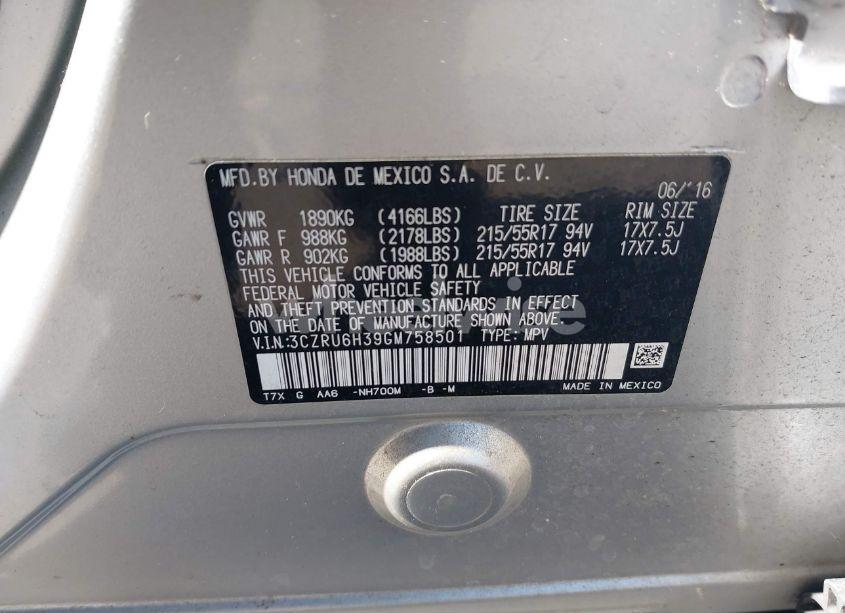 Photo 9 of 2016 Honda Hr-v LX (VIN 3CZRU6H39GM758501)