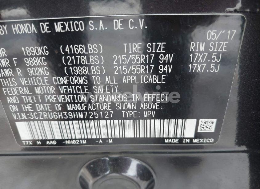 Photo 9 of 2017 Honda Hr-v LX (VIN 3CZRU6H39HM725127)