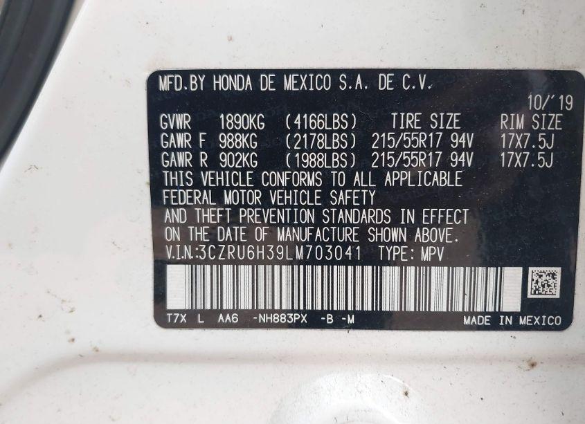 Photo 9 of 2020 Honda Hr-v AWD LX (VIN 3CZRU6H39LM703041)