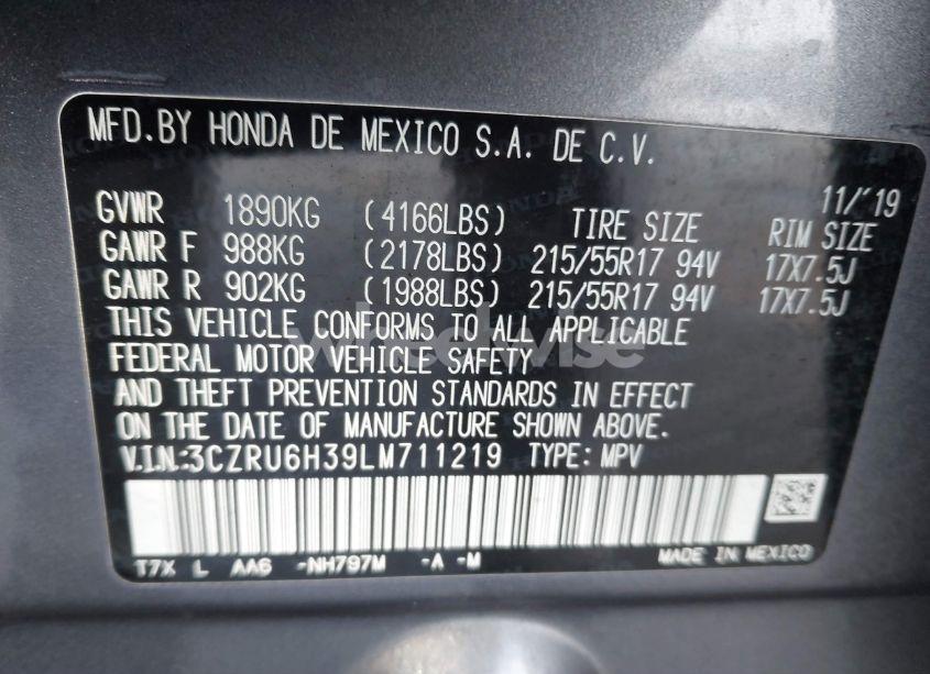 Photo 9 of 2020 Honda Hr-v AWD LX (VIN 3CZRU6H39LM711219)