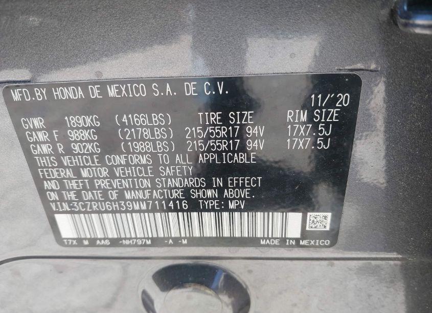 Photo 9 of 2021 Honda Hr-v AWD LX (VIN 3CZRU6H39MM711416)