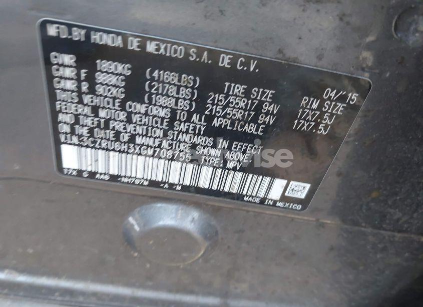 Photo 9 of 2016 Honda Hr-v LX (VIN 3CZRU6H3XGM708755)