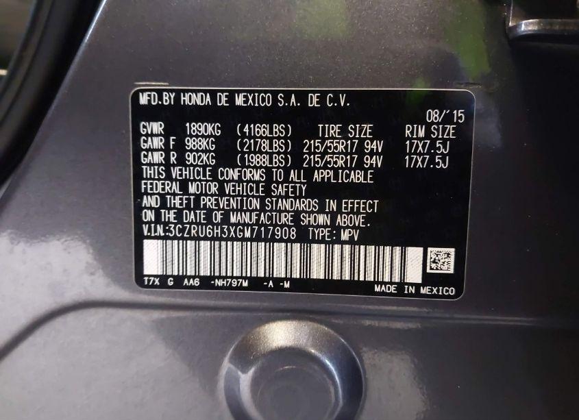 Photo 9 of 2016 Honda Hr-v LX (VIN 3CZRU6H3XGM717908)