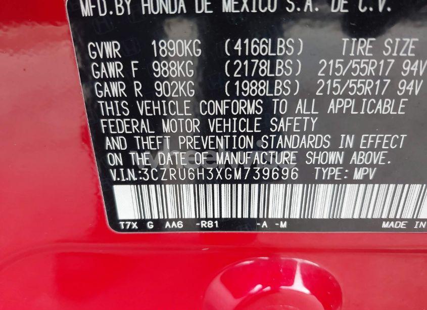 Photo 9 of 2016 Honda Hr-v LX (VIN 3CZRU6H3XGM739696)