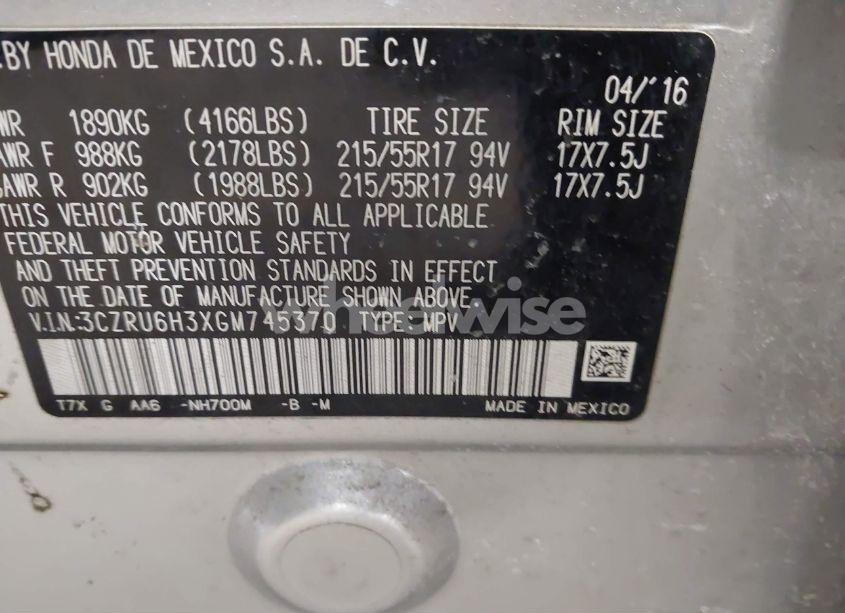 Photo 9 of 2016 Honda Hr-v LX (VIN 3CZRU6H3XGM745370)