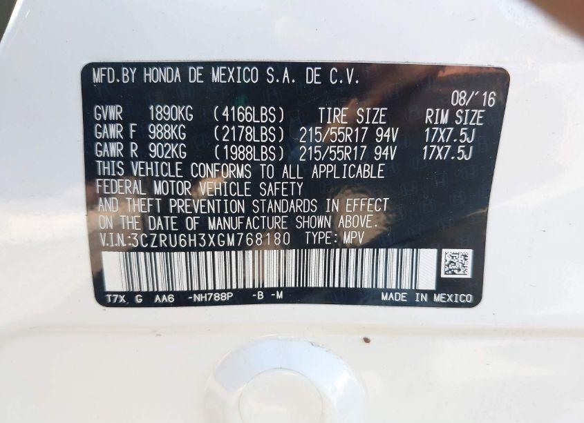 Photo 9 of 2016 Honda Hr-v LX (VIN 3CZRU6H3XGM768180)