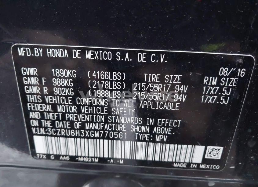 Photo 9 of 2016 Honda Hr-v LX (VIN 3CZRU6H3XGM770561)