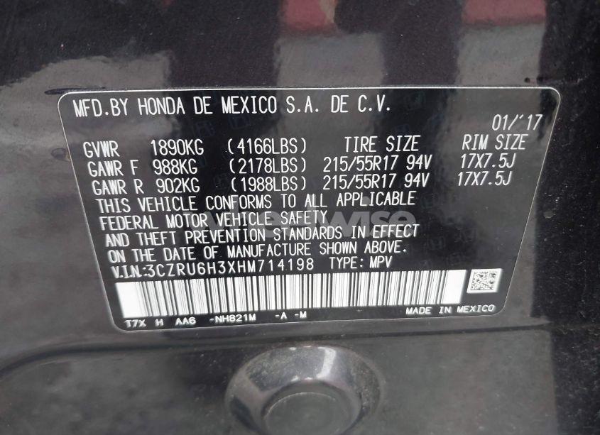 Photo 9 of 2017 Honda Hr-v LX (VIN 3CZRU6H3XHM714198)