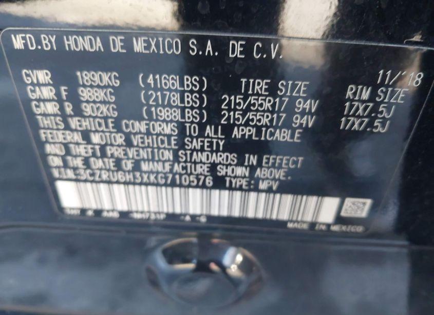 Photo 9 of 2019 Honda Hr-v LX (VIN 3CZRU6H3XKG710576)