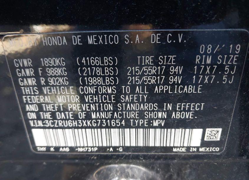 Photo 9 of 2019 Honda Hr-v LX (VIN 3CZRU6H3XKG731654)