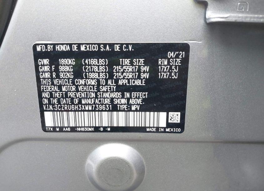 Photo 9 of 2021 Honda Hr-v AWD LX (VIN 3CZRU6H3XMM739631)