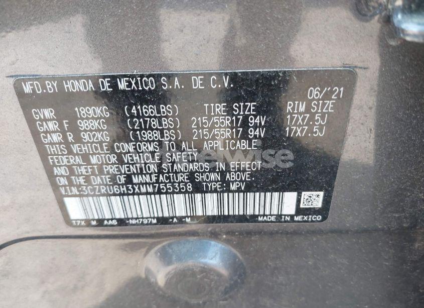 Photo 9 of 2021 Honda Hr-v AWD LX (VIN 3CZRU6H3XMM755358)