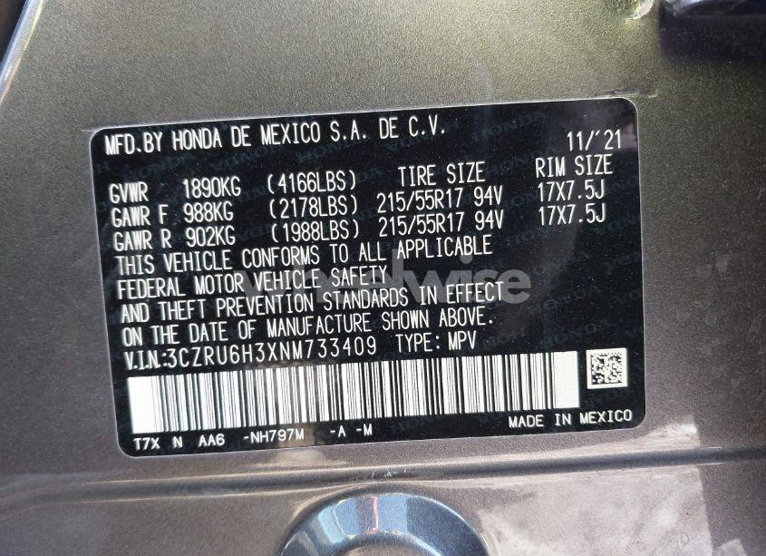 Photo 9 of 2022 Honda Hr-v AWD LX (VIN 3CZRU6H3XNM733409)