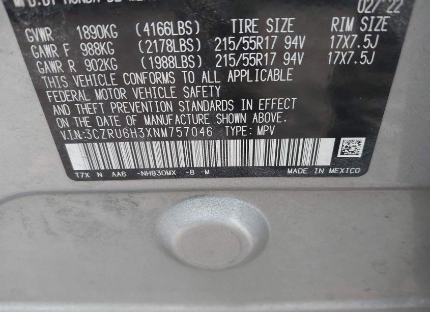 Photo 9 of 2022 Honda Hr-v AWD LX (VIN 3CZRU6H3XNM757046)