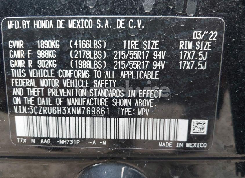 Photo 9 of 2022 Honda Hr-v LX (VIN 3CZRU6H3XNM769861)