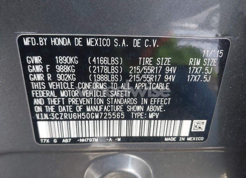 Photo 9 of 2016 Honda Hr-v EX (VIN 3CZRU6H50GM725565)