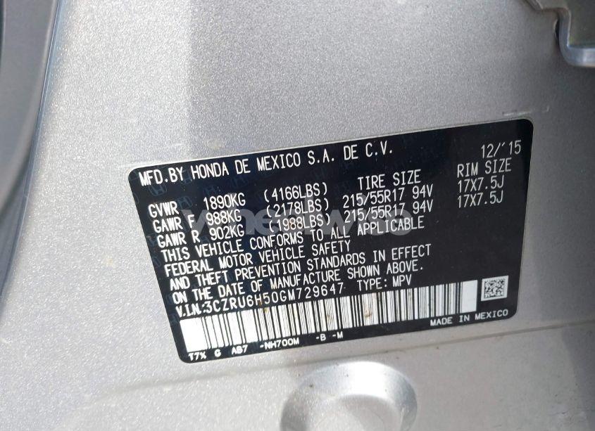 Photo 9 of 2016 Honda Hr-v EX (VIN 3CZRU6H50GM729647)