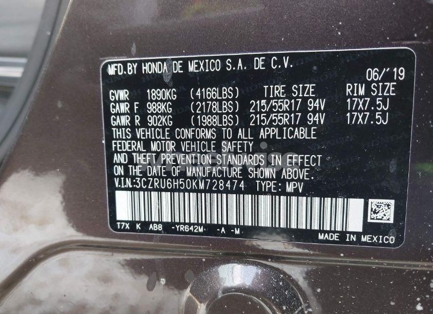 Photo 9 of 2019 Honda Hr-v EX (VIN 3CZRU6H50KM728474)