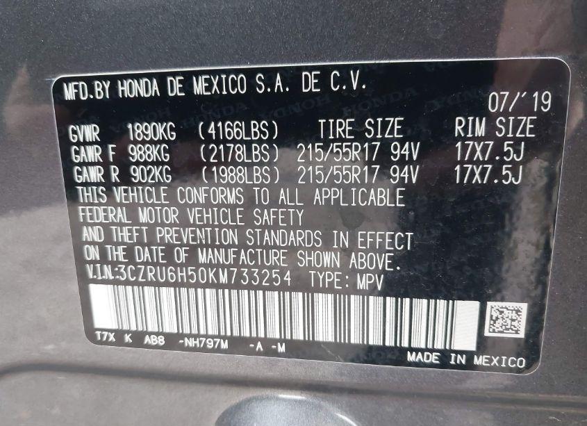 Photo 9 of 2019 Honda Hr-v EX (VIN 3CZRU6H50KM733254)