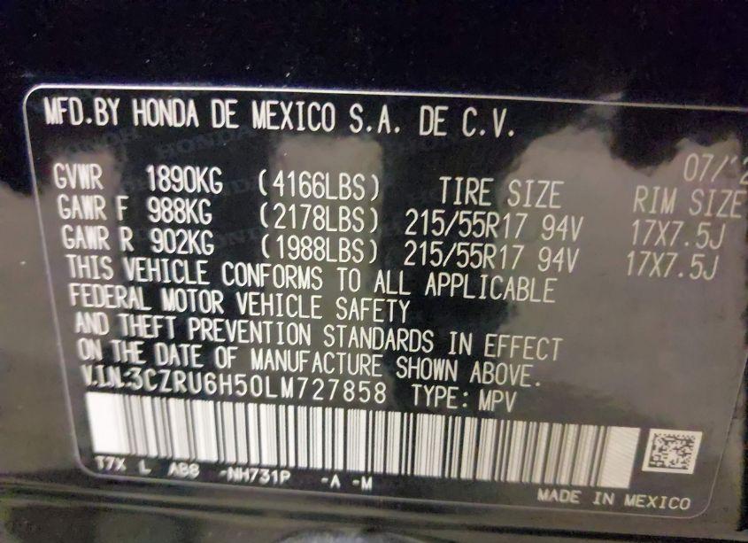 Photo 9 of 2020 Honda Hr-v AWD EX (VIN 3CZRU6H50LM727858)