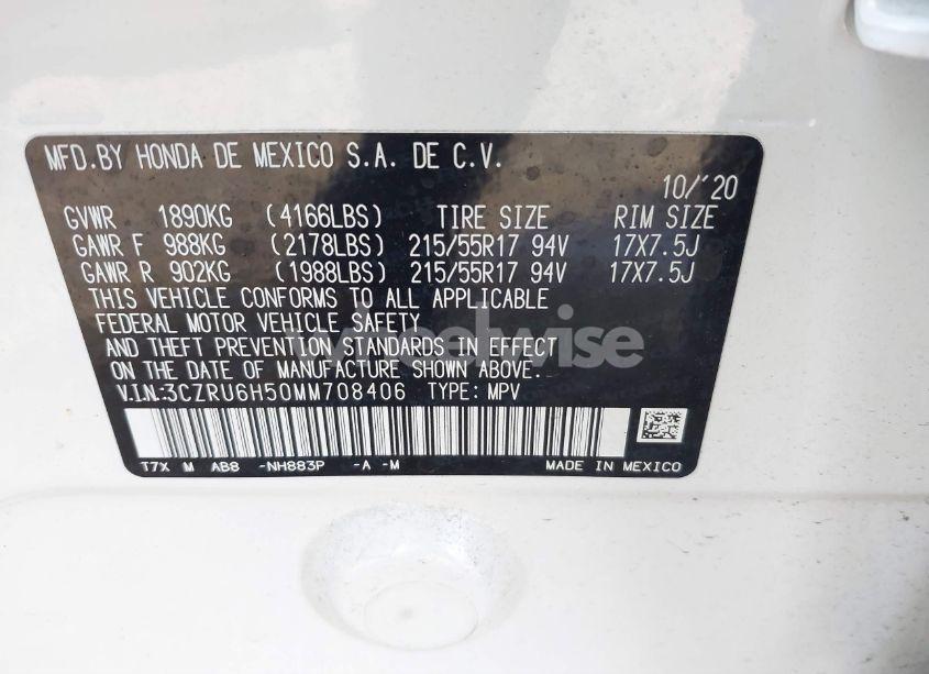 Photo 9 of 2021 Honda Hr-v AWD EX (VIN 3CZRU6H50MM708406)