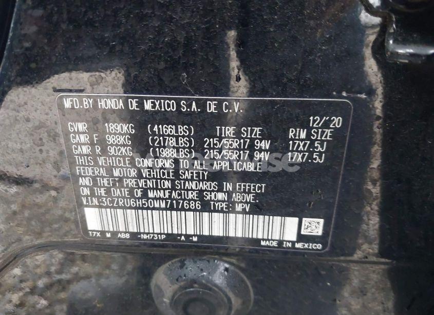 Photo 9 of 2021 Honda Hr-v AWD EX (VIN 3CZRU6H50MM717686)