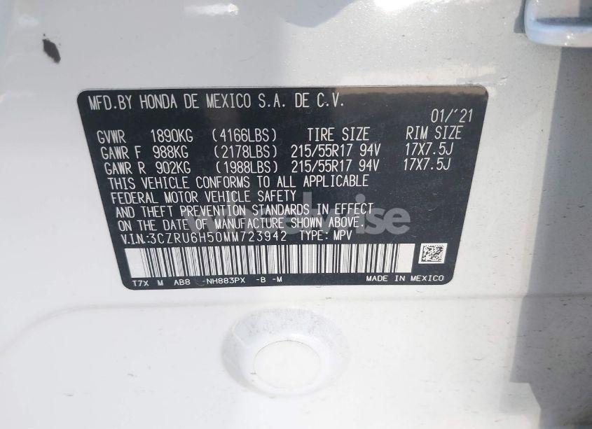 Photo 9 of 2021 Honda Hr-v AWD EX (VIN 3CZRU6H50MM723942)