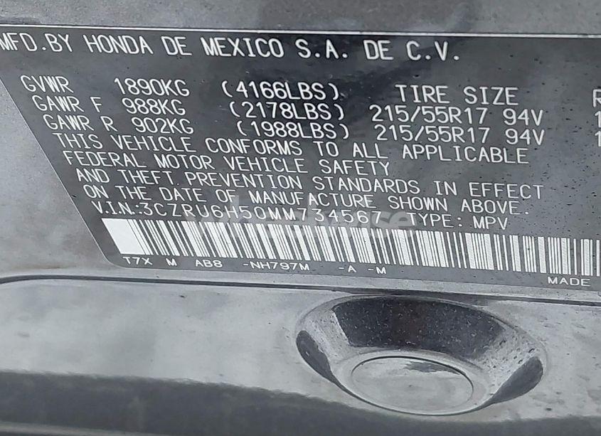 Photo 9 of 2021 Honda Hr-v AWD EX (VIN 3CZRU6H50MM734567)