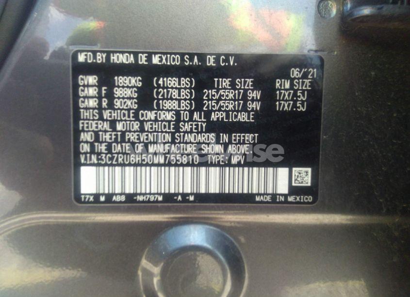 Photo 9 of 2021 Honda Hr-v AWD EX (VIN 3CZRU6H50MM755810)