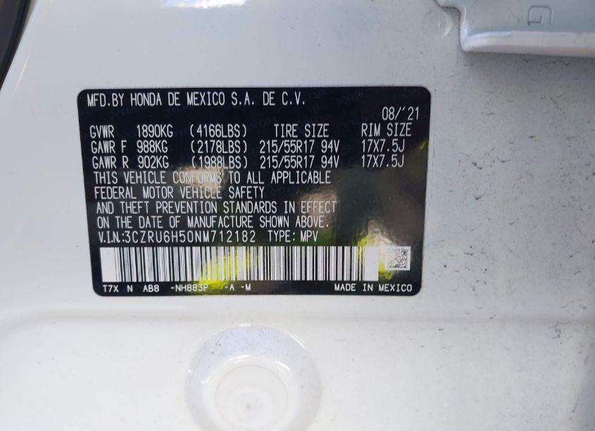 Photo 9 of 2022 Honda Hr-v AWD EX (VIN 3CZRU6H50NM712182)