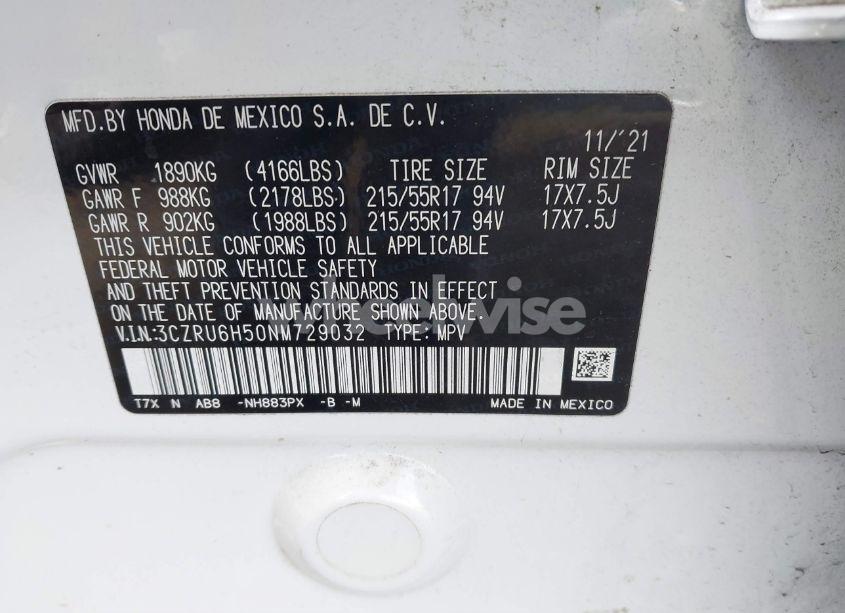 Photo 9 of 2022 Honda Hr-v AWD EX (VIN 3CZRU6H50NM729032)