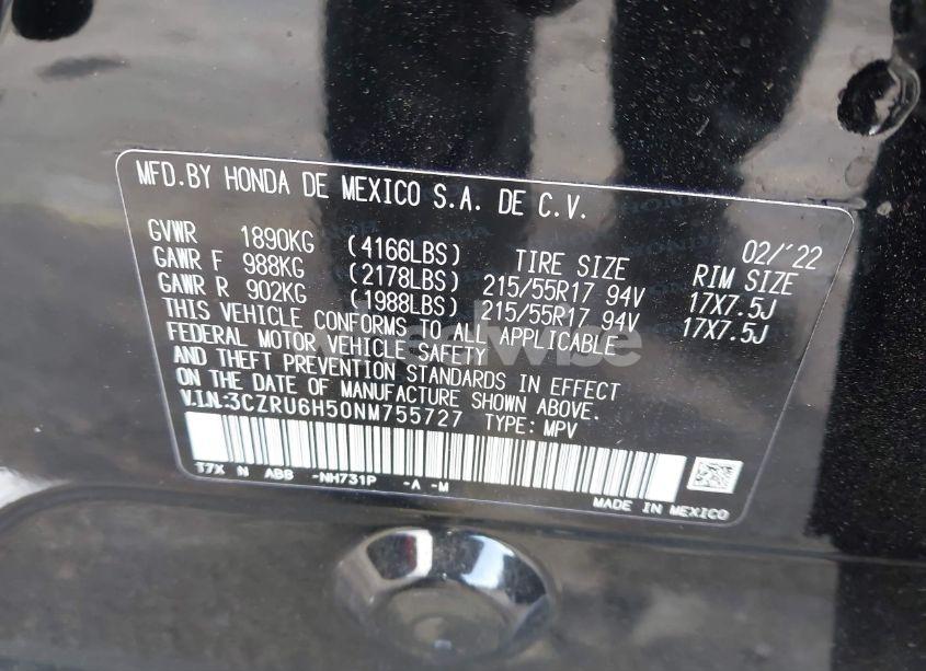 Photo 9 of 2022 Honda Hr-v AWD EX (VIN 3CZRU6H50NM755727)